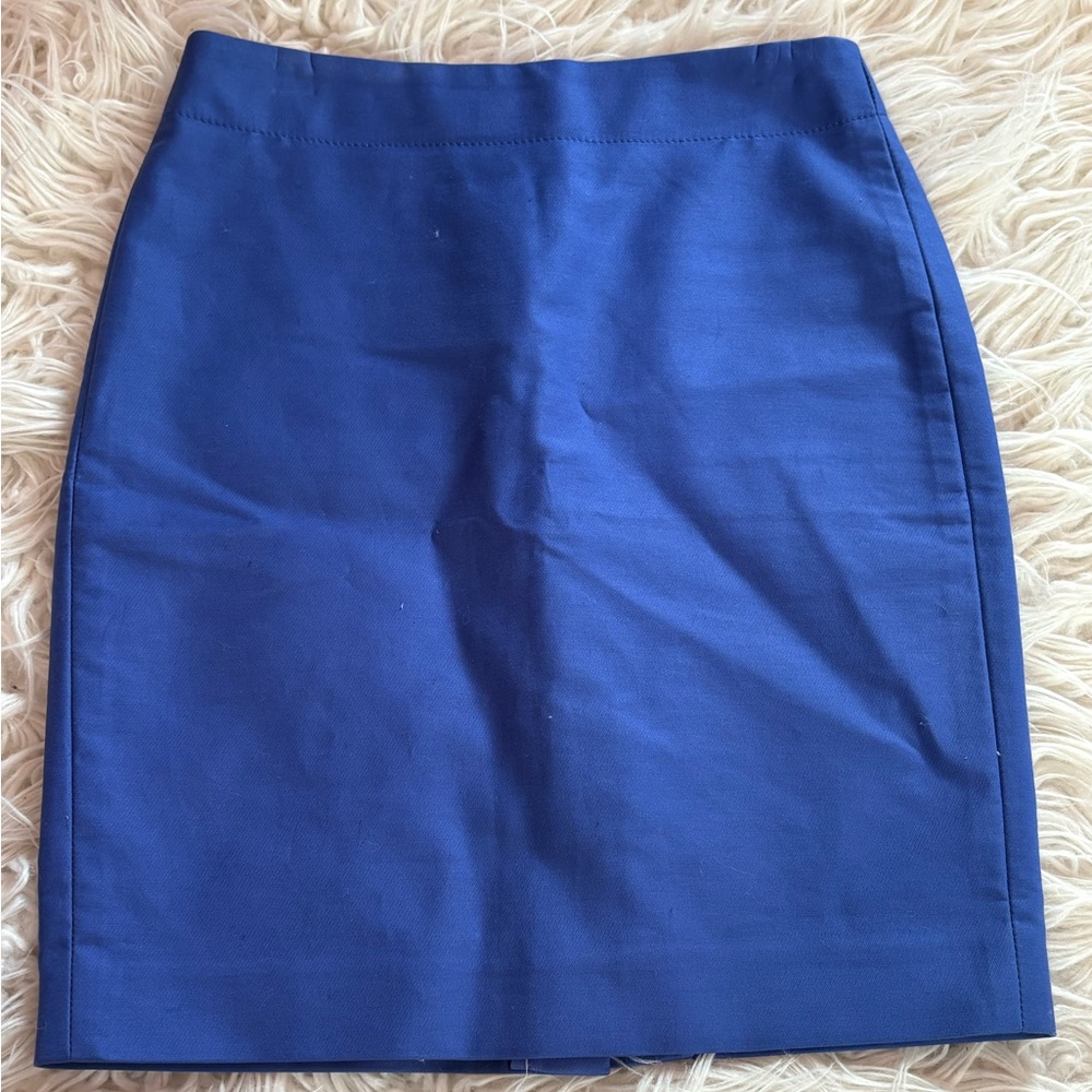 J.Crew No.2 Pencil Skirt Cobalt Blue Cotton Stretch Petite 0